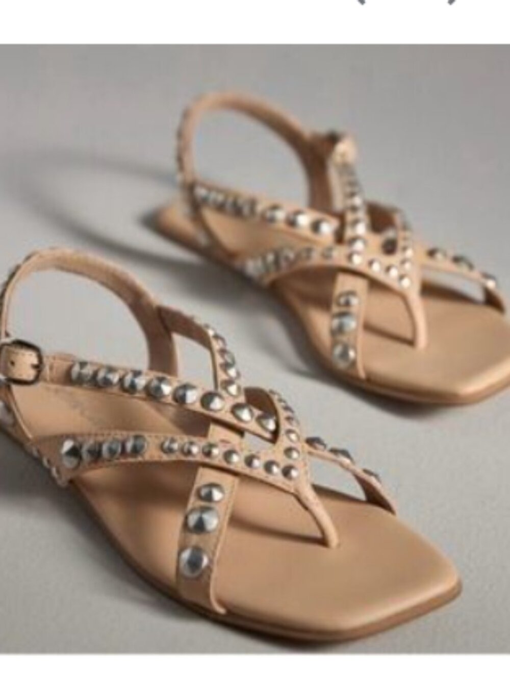 Jeffrey Campbell Xanthe Leather Beige Studded Cross-Strap Sandals Size 8 NEW